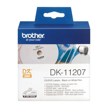 Rouleau d'étiquettes pour CD/DVD Brother original – Noir sur blanc, 58 mm - DK-11207. Ces étiquettes pour CD/DVD Brother originales, à l'impression noire sur blanc, ont été conçues pour durer plus longtemps. QL-700, QL-1100, QL-600B, QL-800, QL-810W, QL-820NWB, QL-1110NWB, QL-820NWBVM, QL-1050, QL-1060N