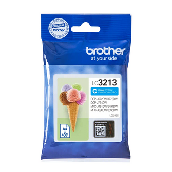 Cartouche d'encre d'origine Brother cyan - LC3213C - Cartouche d'encre cyan haute capacité originale Brother - cartouche seule. Imprime jusqu'à 400 pages. Imprimantes compatibles : Brother DCP-J772DW, DCP-J774DW, MFC-J890DW, MFC-J895DW, DCP-J572DW, MFC-J491DW, MFC-J497DW.