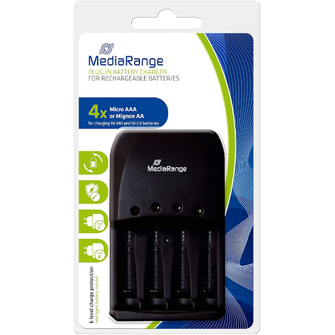 MEDIARANGE Chargeur pour piles rechargeables, 4 ports Noir MRBAT191