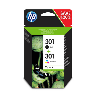 Pack 2 cartouches d'encre - 1 noire et 1 couleur d'origine HP 301 - N9J72AE