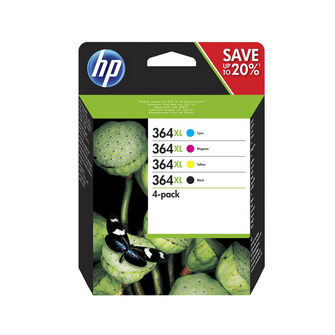 Pack de 4 cartouches d'encre - 1 noire et 3 couleur d'origine HP 364XL - N9J74AE - Officepartner.fr